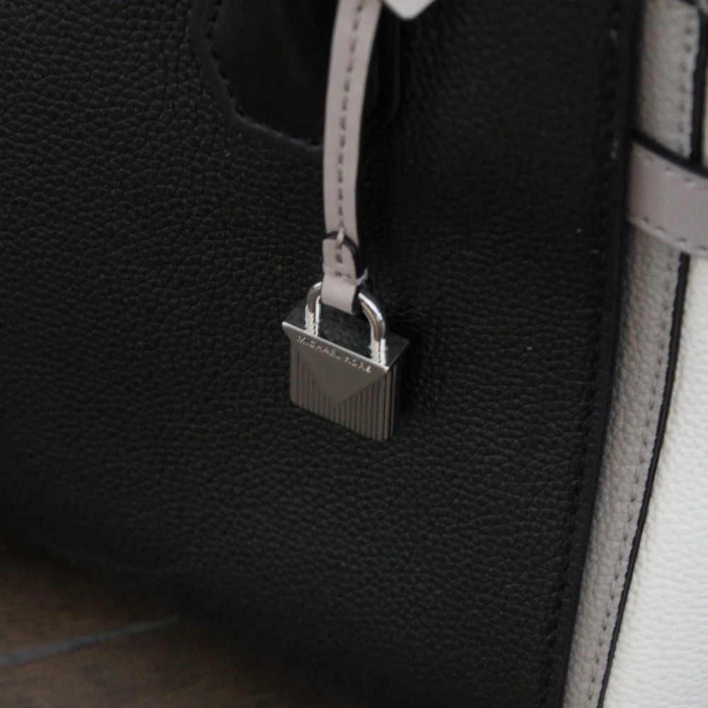 Michael Kors Black and White Colorblock Leather Satchel - Picture 4 of 7